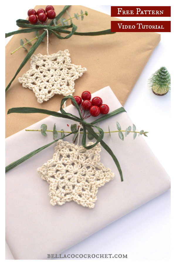 Snowflake Christmas Gift Tag Free Crochet Pattern and Video Tutorial