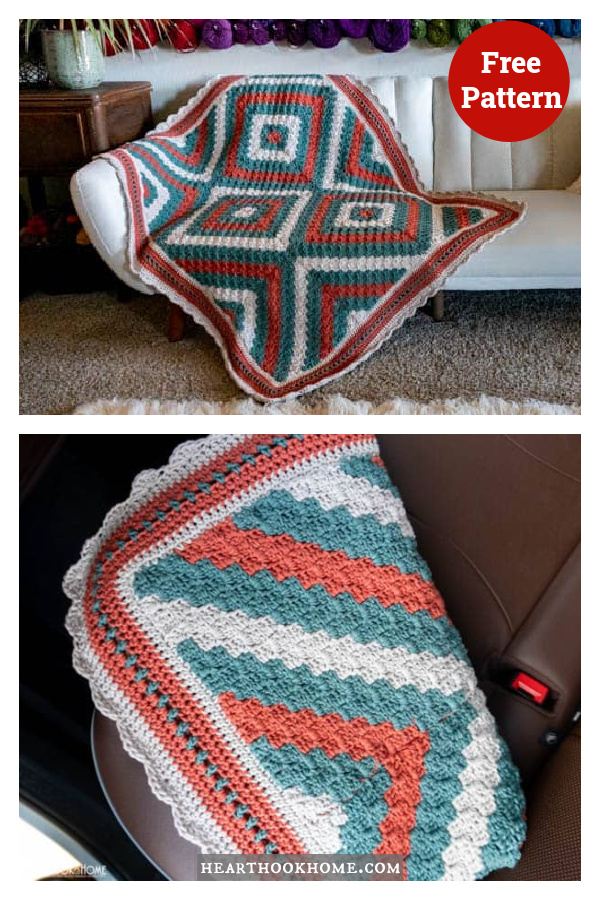 Tile Style C2C Car Blanket Free Crochet Pattern