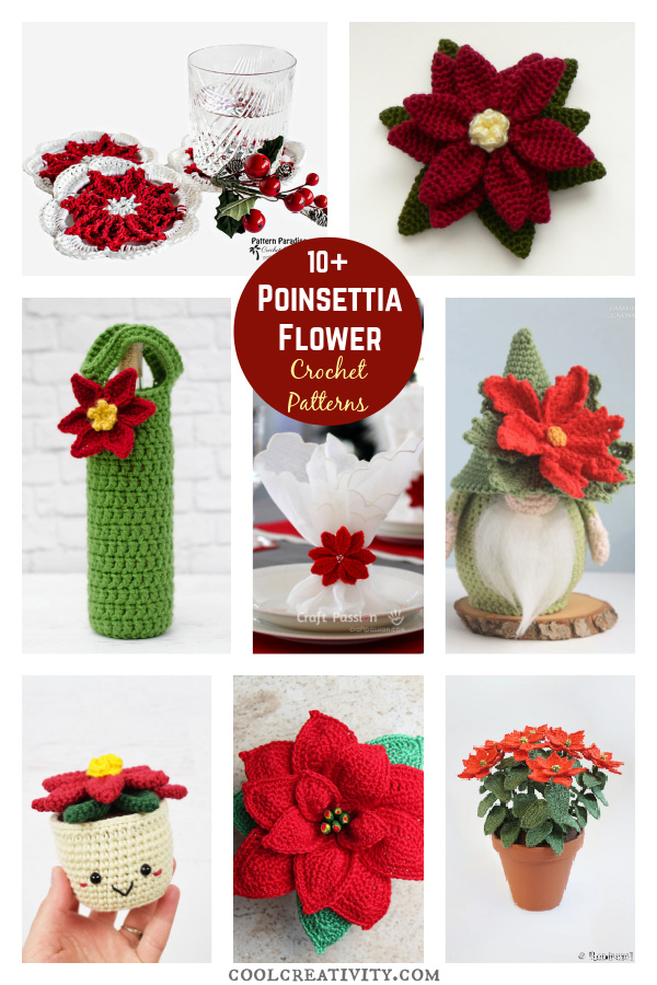 Crochet Poinsettia Flower Free Patterns and Paid
