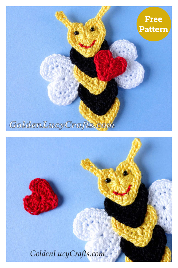 Bee Mine Valentine's Day Applique Free Crochet Pattern