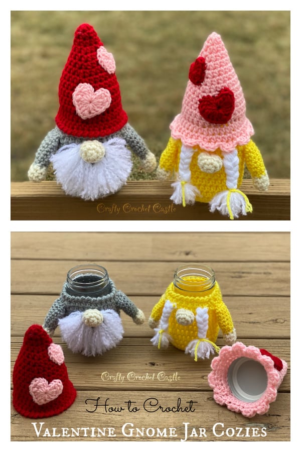How to Crochet Valentine Gnome Jar Cozies Video Tutorial