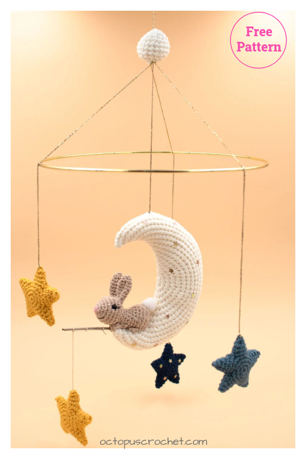 Moon Bunny and Stars Mobile Free Crochet Pattern 
