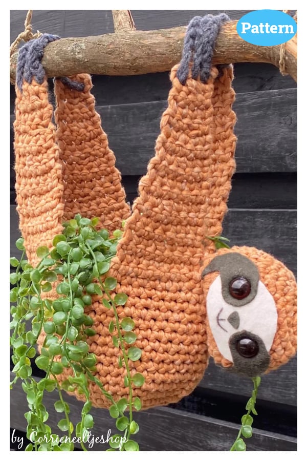 Sloth Planter Plant Hanger Crochet Pattern