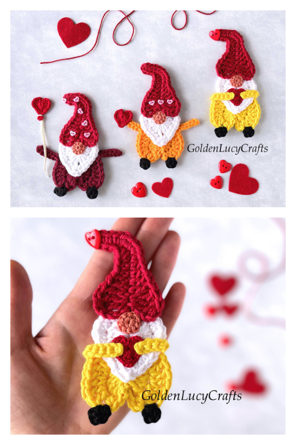 Valentine's Day Gnome Applique Free Crochet Pattern