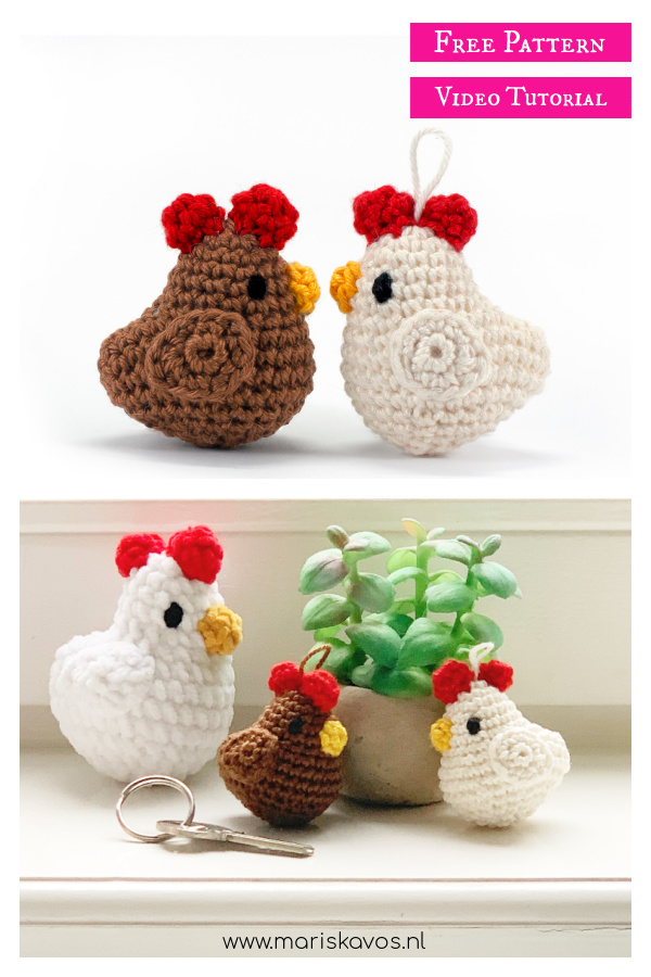 Chicken Amigurumi Keychain Free Crochet Pattern and Video Tutorial