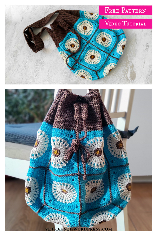 Dandelion Flower Granny Square Bag Free Crochet Pattern and Video Tutorial