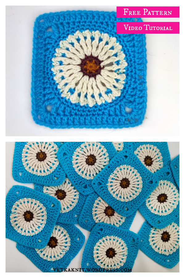 Dandelion Flower Granny Square Free Crochet Pattern and Video Tutorial