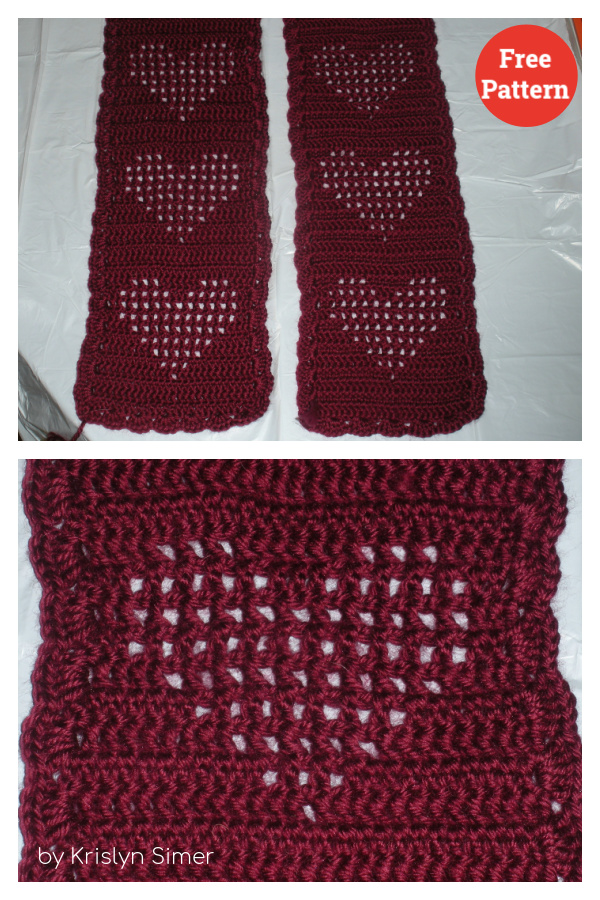 Double Crochet Heart Scarf Free Crochet Pattern