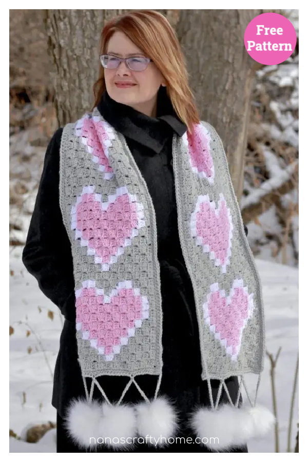 Heart C2C Scarf Free Crochet Pattern