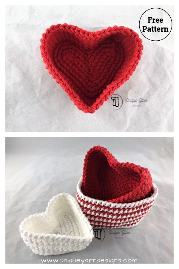 Heart Shaped Nesting Baskets Free Crochet Pattern