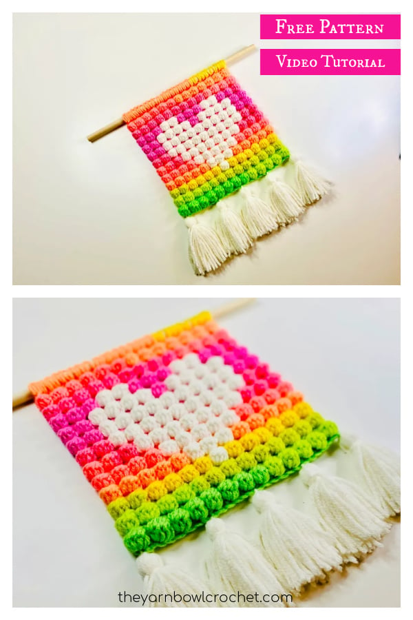 The Bobble Heart Wall Decor Free Crochet Pattern and Video Tutorial