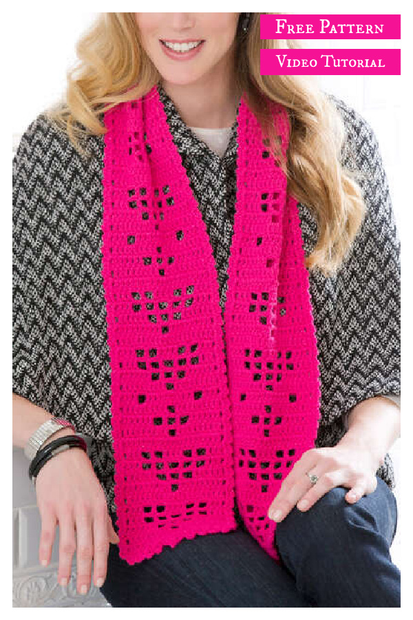 Valentine Hearts Scarf Free Crochet Pattern and Video Tutorial