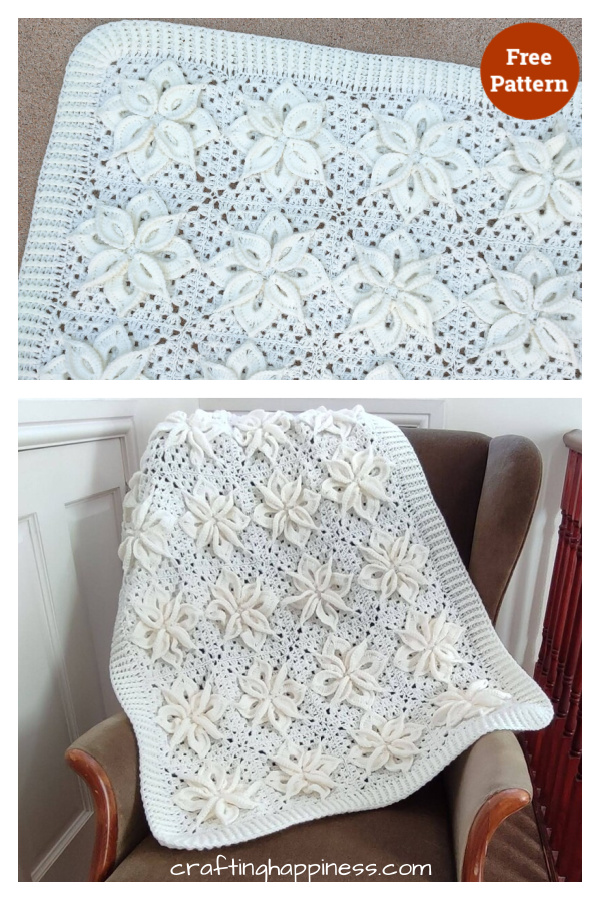 White Poinsettia Baby Afghan Free Crochet Pattern