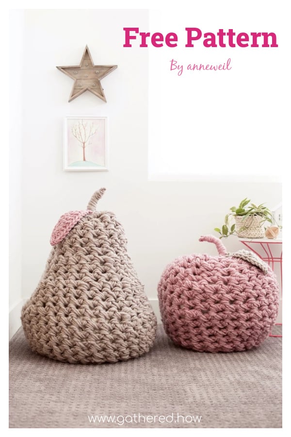 Giant Apple and Pear Fruit Pouf Free Crochet Pattern