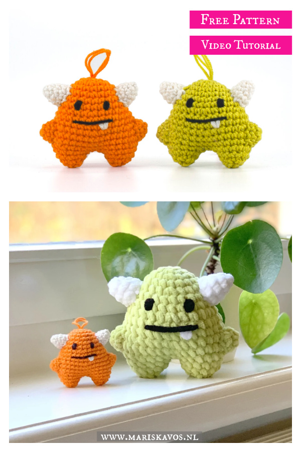 Mini Monster Amigurumi keychain Free Crochet Pattern and Video Tutorial
