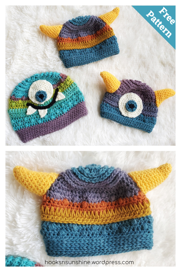 Monster Baby Beanie Hat Free Crochet Pattern
