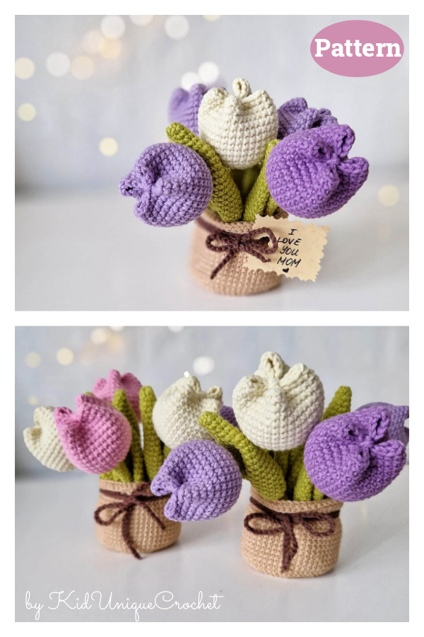 Tulip Flower Bouquet in The Pot Crochet Pattern