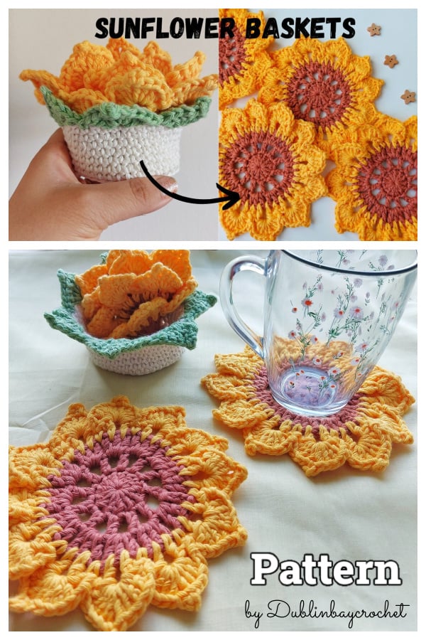 Sunflower Coasters with Pot Crochet Pattern