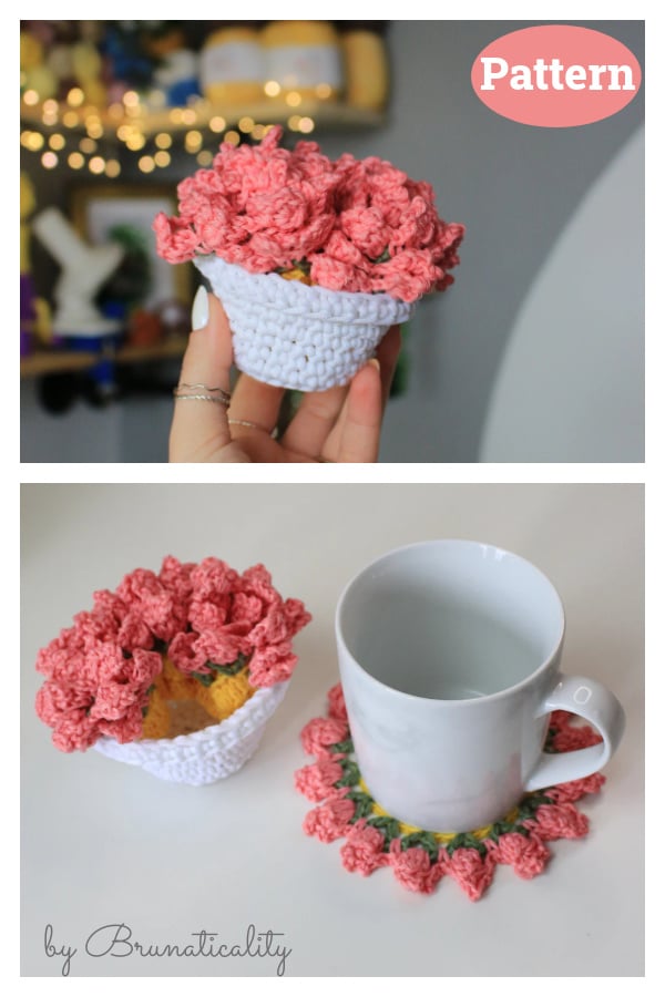 Surprise Flower Pot Coaster Set Crochet Pattern