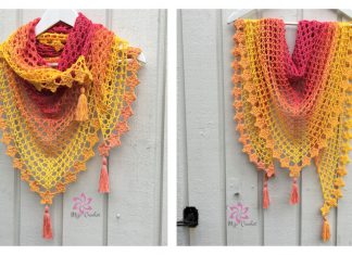 Tea Flower Triangular Shawl Free Crochet Pattern
