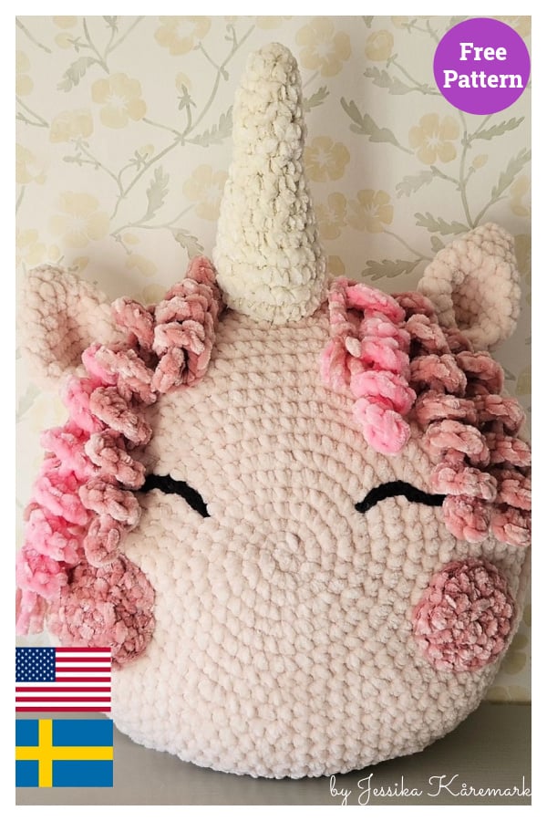 Yaja the unicorn Pillow Free Crochet Pattern