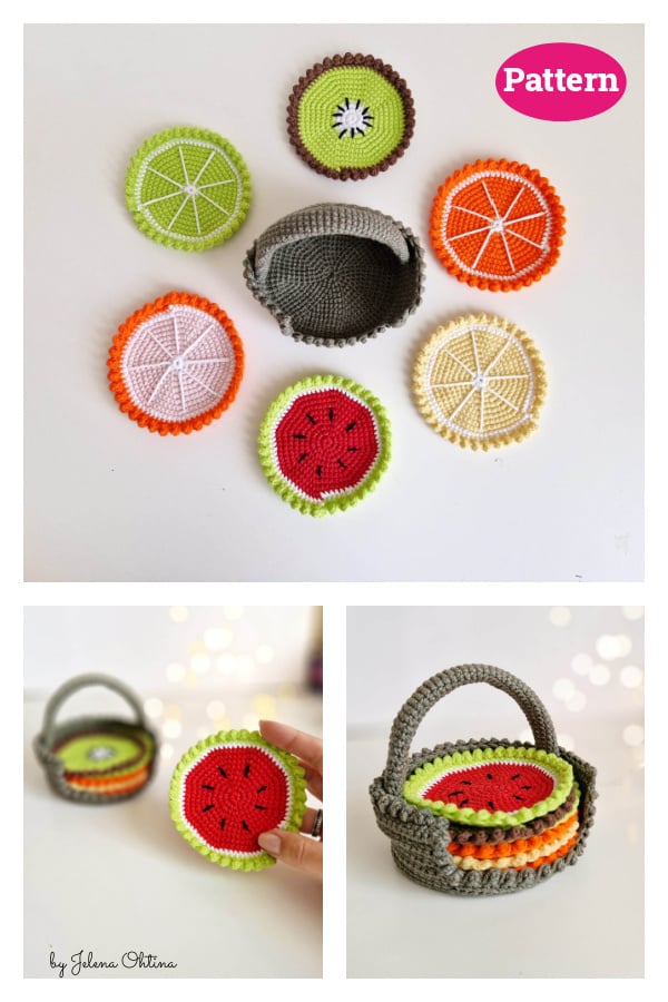 Fruit Coasters and Coasters Holder Crochet Pattern