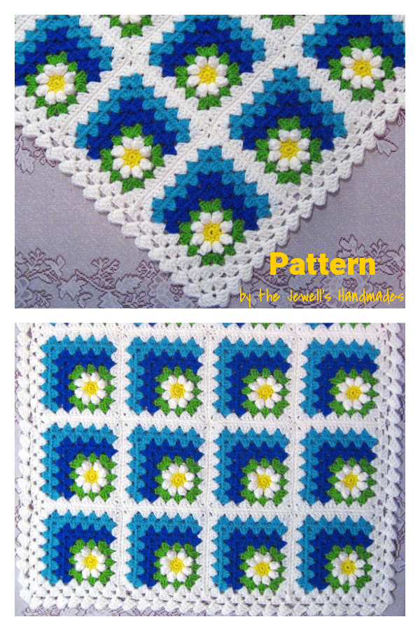 Mitered Summer Daisy Baby Afghan Crochet Pattern