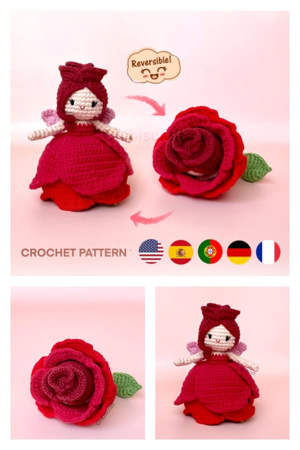 Reversible Rose Flower Fairy Amigurumi Crochet Pattern