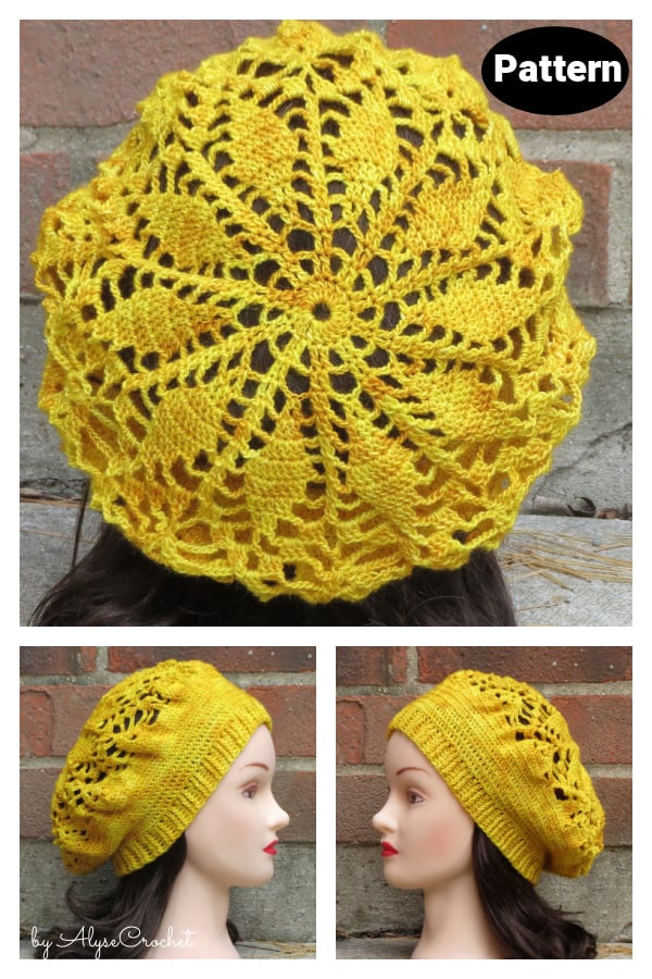 Seraphina Flower Beret Slouchy Hat Crochet Pattern