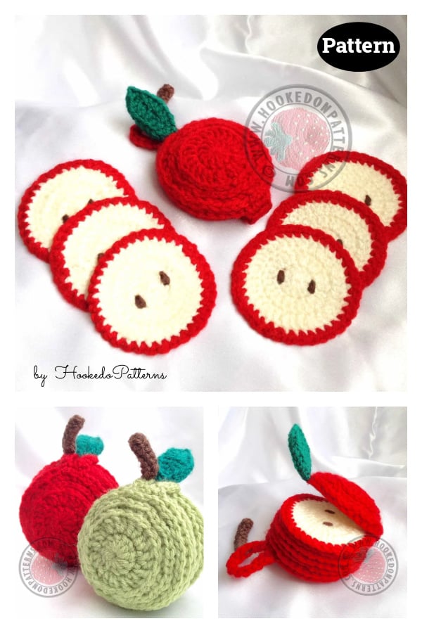 Sliced Apple Coaster Set Crochet Pattern