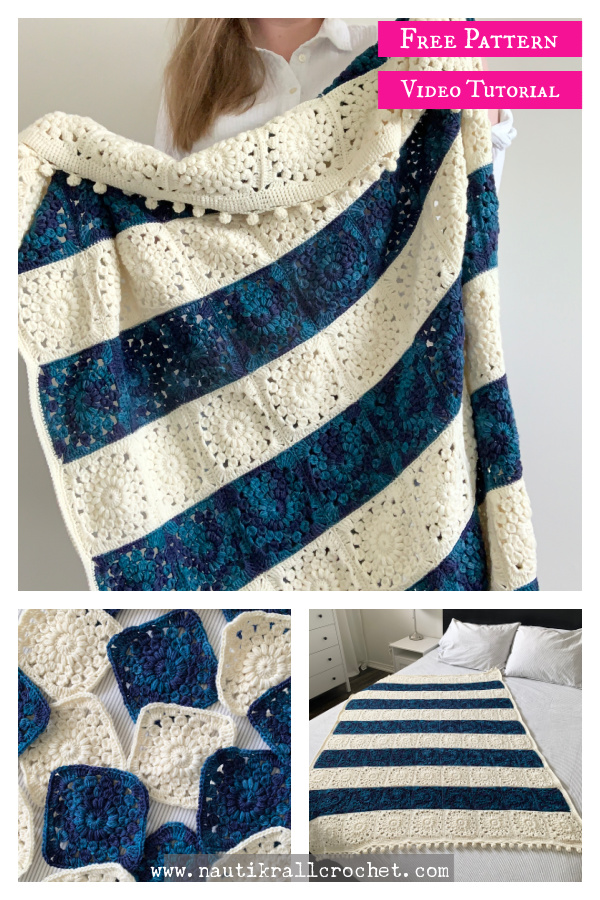 Summer Stripes Sunburst Blanket Free Crochet Pattern and Video Tutorial