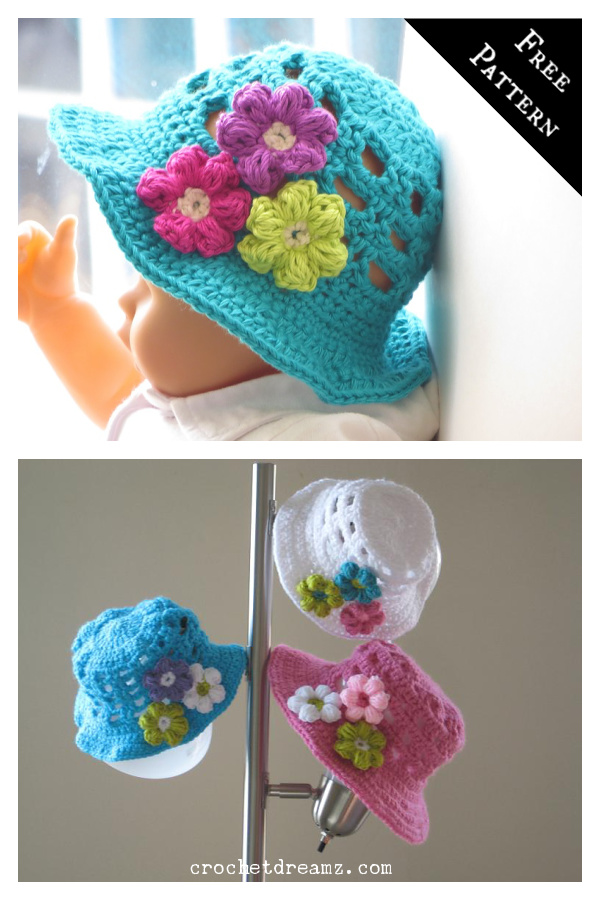 Sun Hat with Flowers Free Crochet Pattern