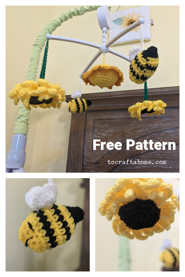 Sunflower and Bee Mobile Free Crochet Pattern