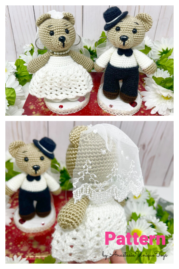 Teddy Bear Groom and Bride Dolls Amigurumi Crochet Pattern