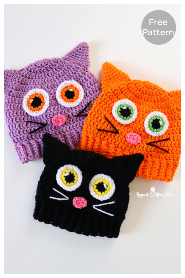 Cartoon Eye Cat Hat Free Crochet Pattern
