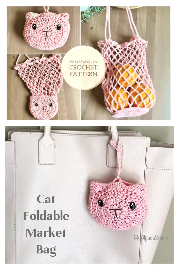 Cat Foldable Market Bag Crochet Pattern