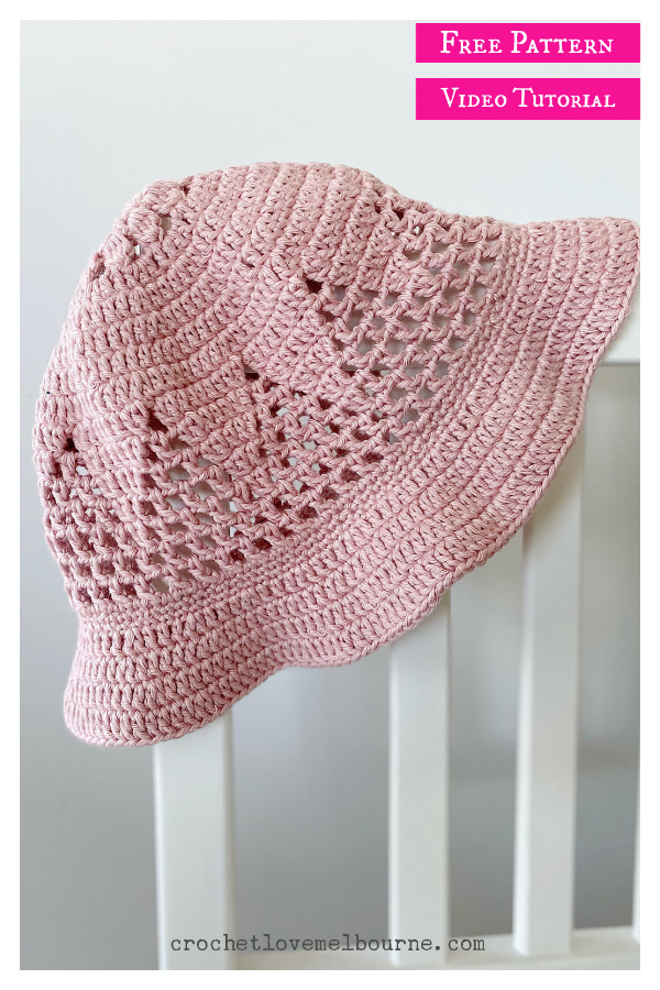 Filet Bucket Hat Free Crochet Pattern and Video Tutorial