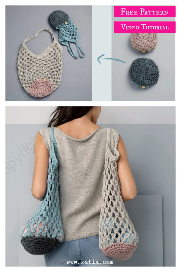 Foldable Net Bag Free Crochet Pattern and Video Tutorial