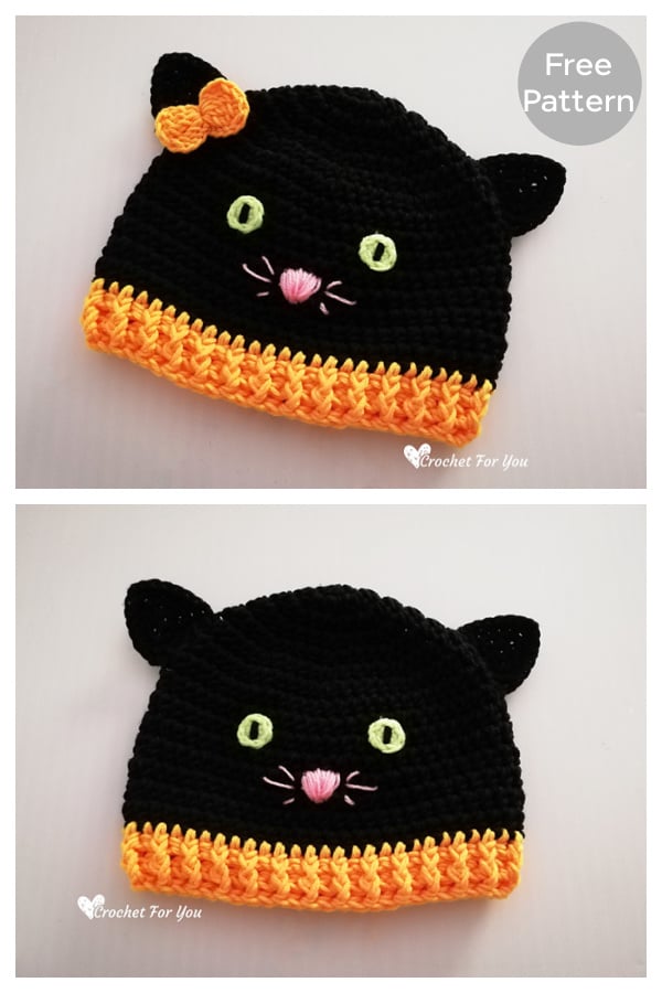 Halloween Black Cat Baby Hat Free Crochet Pattern