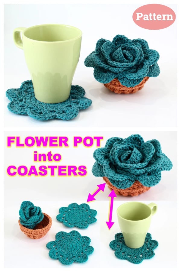 Flower Pot into Coaster Set Crochet Pattern