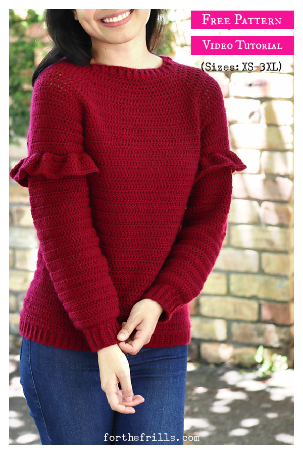 Holly Berry Ruffle Sweater Free Crochet Pattern and Video Tutorial