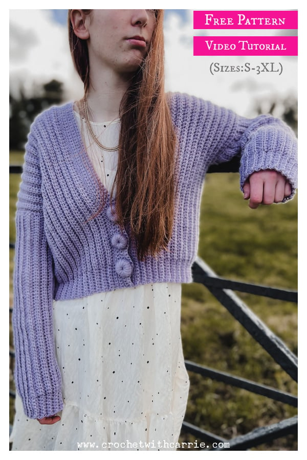Knit Look Cropped Cardigan Free Crochet Pattern and Video Tutorial