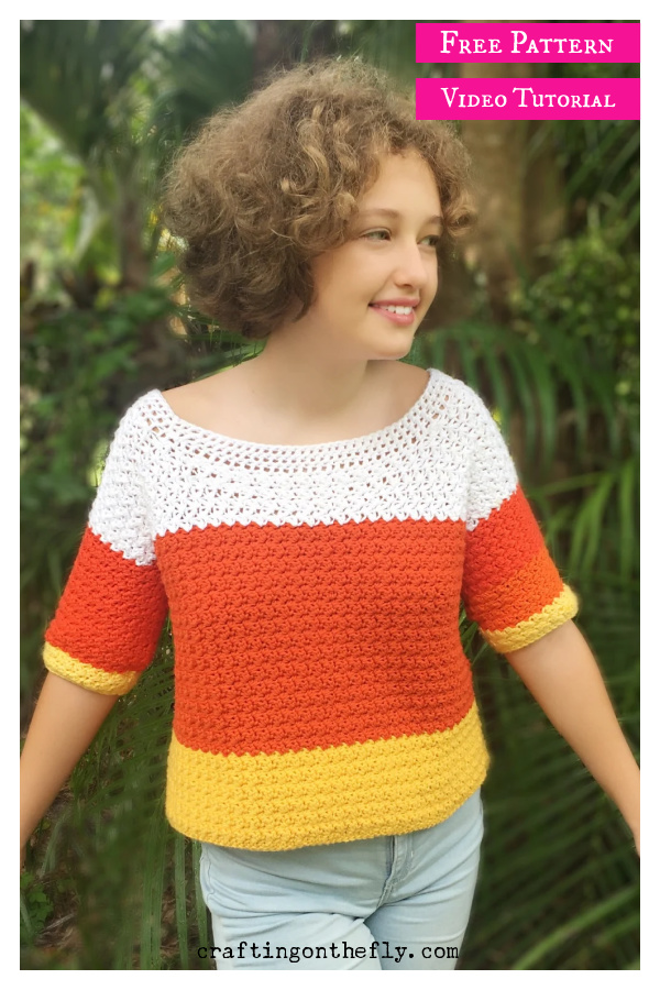 Candy Corn Sweater Free Crochet Pattern and Video Tutorial