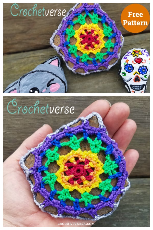 Rainbow Mandala Rock Free Crochet Pattern