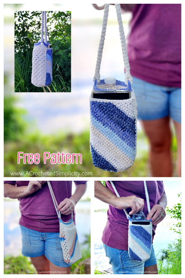 Water Bottle Holder with Phone Pocket Free Crochet Pattern 
