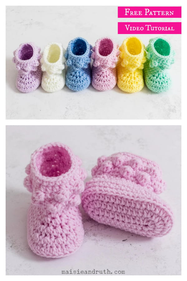 Easy Bobble Baby Bootie Free Crochet Pattern and Video Tutorial