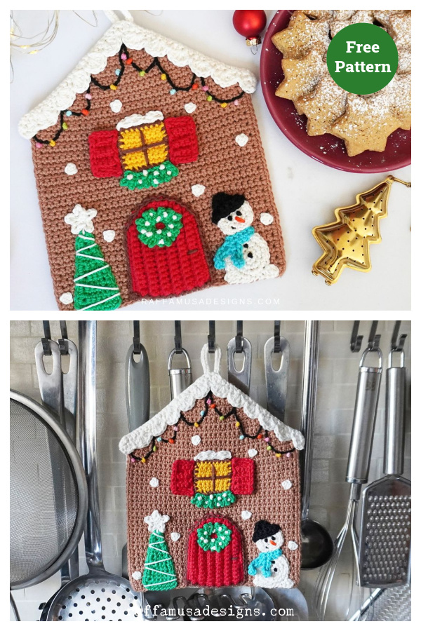 Gingerbread House Potholder Free Crochet Pattern 