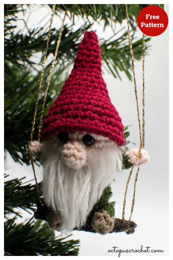 Gnome on a Swing Ornament Free Crochet Pattern