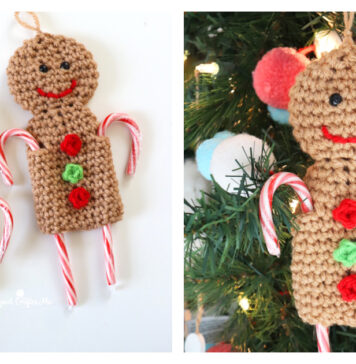 Candy Cane Gingerbread Man Ornament Free Crochet Pattern and Video Tutorial