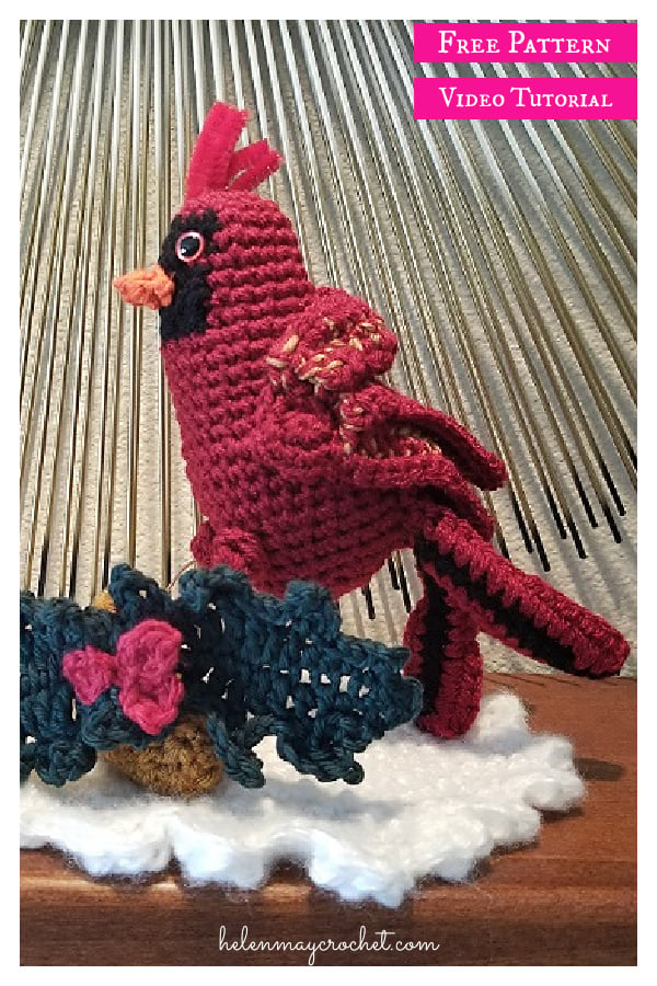 Christmas Cardinal Bird Free Crochet Pattern and Video Tutorial